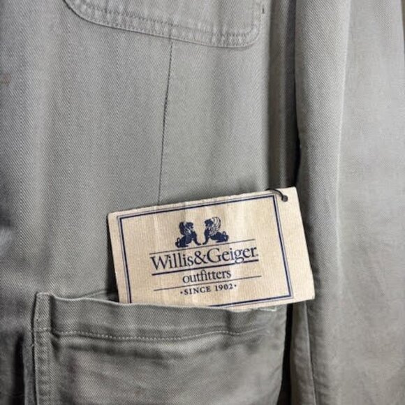 WILLIS & GEIGER Vintage Safari Jacket LEATHER COLLAR & CUFFS Tan Cotton Size XL - Picture 12 of 12